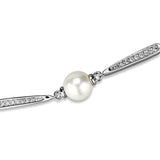 Alamode Rhodium Brass Bracelet with Synthetic Pearl in White - Alamode - Flyclothing LLC