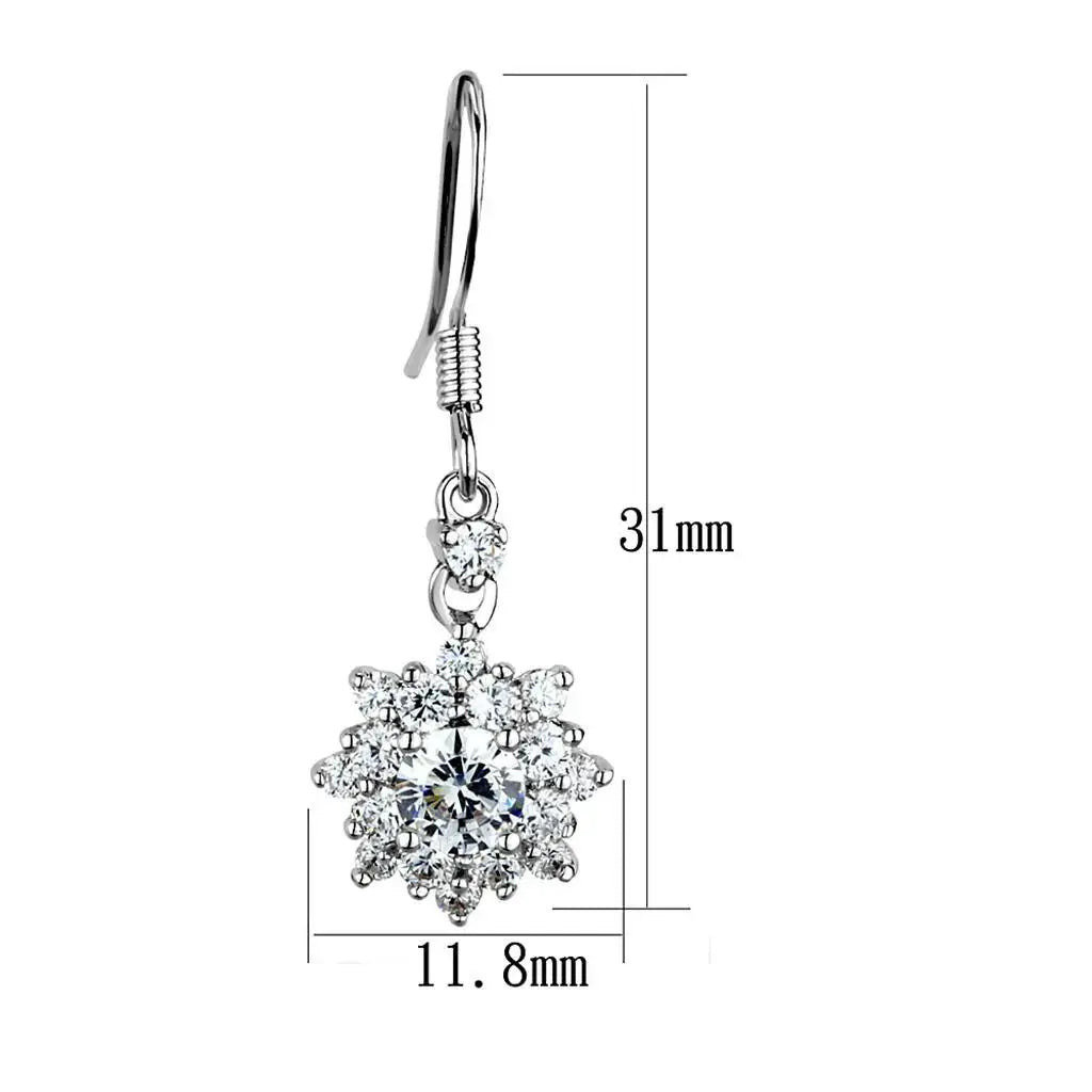 Alamode Rhodium Brass Earrings with AAA Grade CZ in Clear - Alamode - Flyclothing LLC