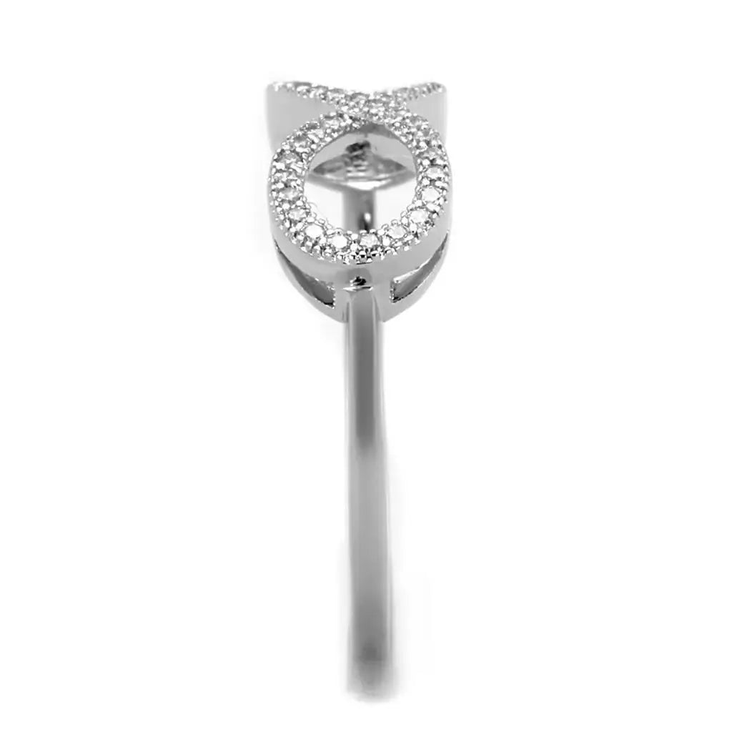 Alamode Rhodium Brass Ring with AAA Grade CZ in Clear - Alamode - Flyclothing LLC