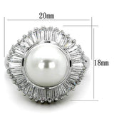 Alamode Rhodium Brass Ring with Synthetic Pearl in White - Alamode - Flyclothing LLC
