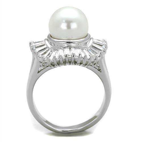 Alamode Rhodium Brass Ring with Synthetic Pearl in White - Alamode - Flyclothing LLC