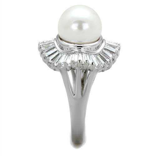 Alamode Rhodium Brass Ring with Synthetic Pearl in White - Alamode - Flyclothing LLC