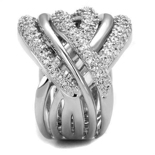 Alamode Rhodium Brass Ring with AAA Grade CZ in Clear - Alamode - Flyclothing LLC