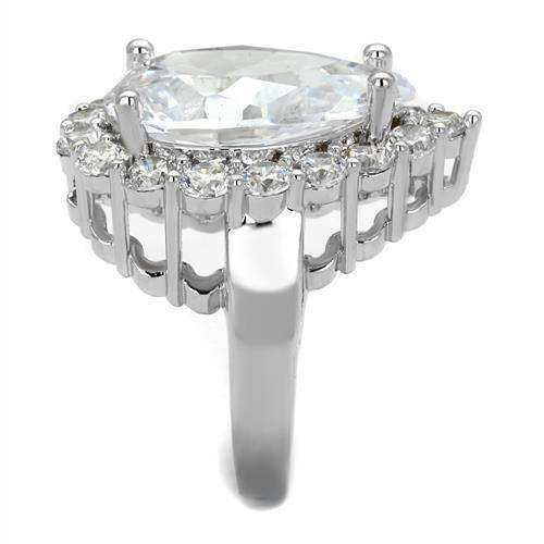 Alamode Rhodium Brass Ring with AAA Grade CZ in Clear - Alamode - Flyclothing LLC