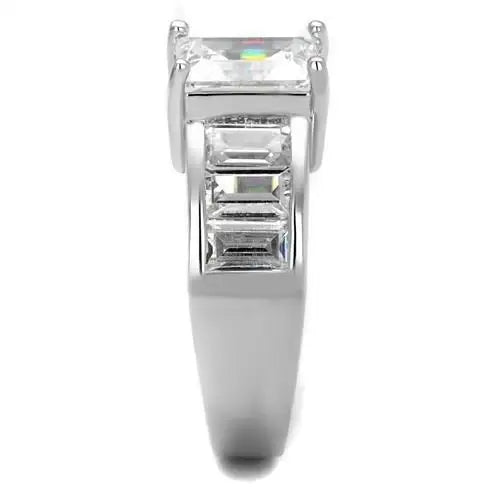 Alamode Rhodium Brass Ring with AAA Grade CZ in Clear - Alamode - Flyclothing LLC