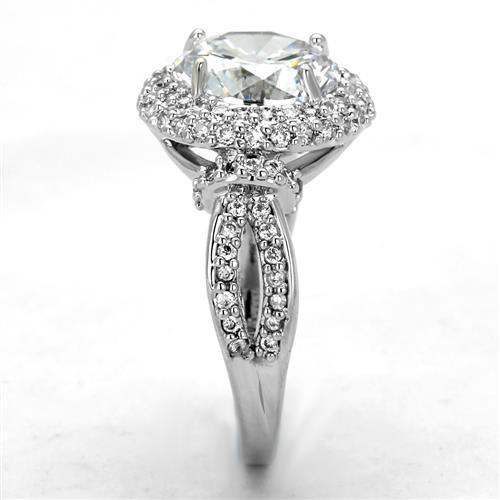 Alamode Rhodium Brass Ring with AAA Grade CZ in Clear - Alamode - Flyclothing LLC