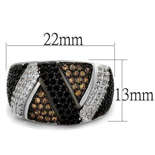 Alamode Rhodium + Ruthenium Brass Ring with AAA Grade CZ in Multi Color - Alamode - Flyclothing LLC