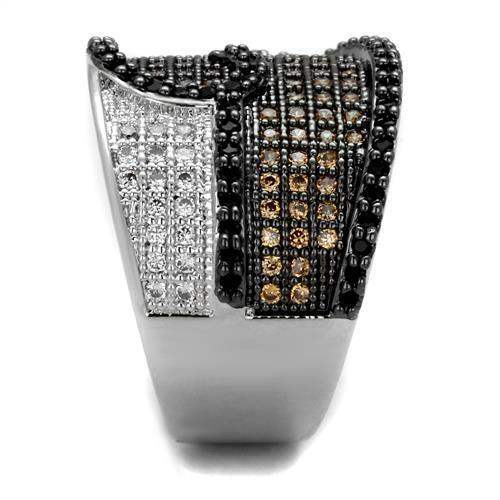 Alamode Rhodium + Ruthenium Brass Ring with AAA Grade CZ in Multi Color - Alamode - Flyclothing LLC