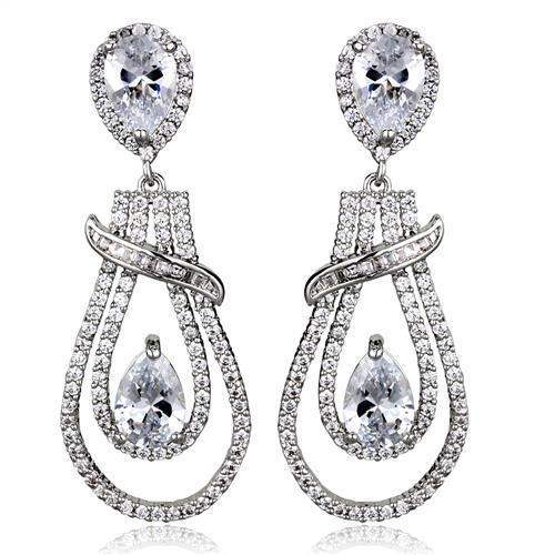 Alamode Rhodium Brass Jewelry Sets with AAA Grade CZ in Clear - Alamode - Flyclothing LLC