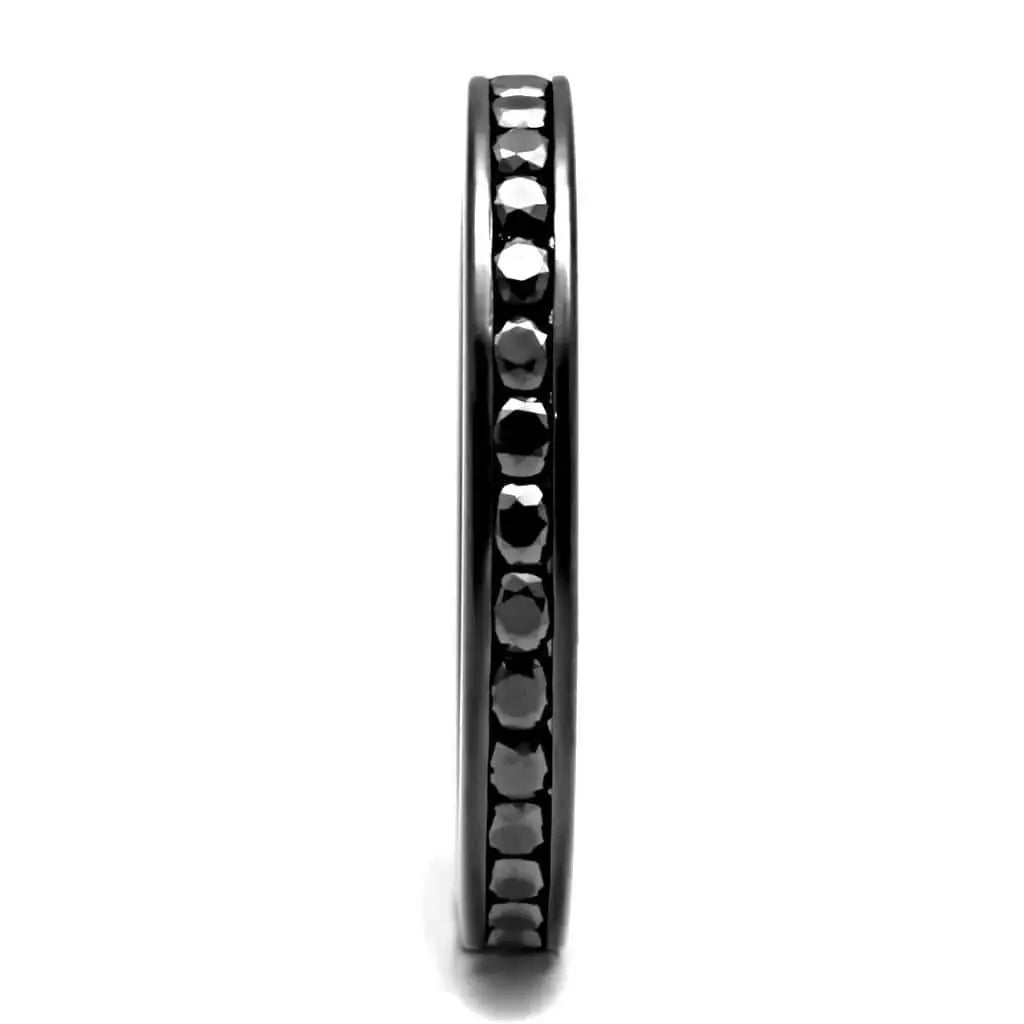 Alamode IP Light Black (IP Gun) Brass Ring with AAA Grade CZ in Light Gray - Alamode - Flyclothing LLC