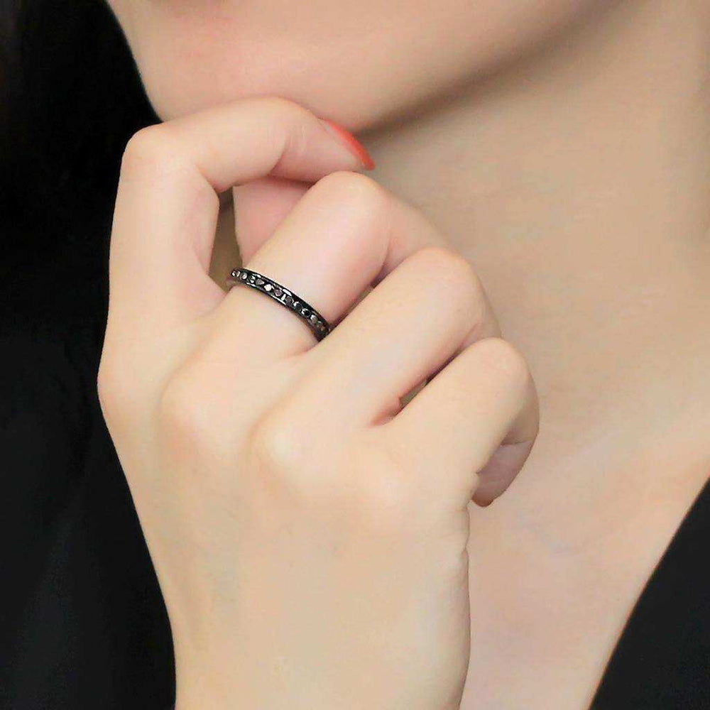 Alamode IP Light Black (IP Gun) Brass Ring with AAA Grade CZ in Light Gray - Alamode - Flyclothing LLC