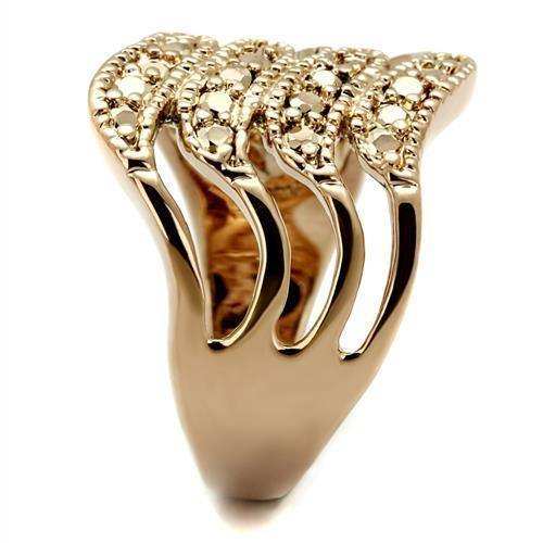 Alamode IP Rose Gold(Ion Plating) Brass Ring with AAA Grade CZ in Metallic Light Gold - Alamode - Flyclothing LLC