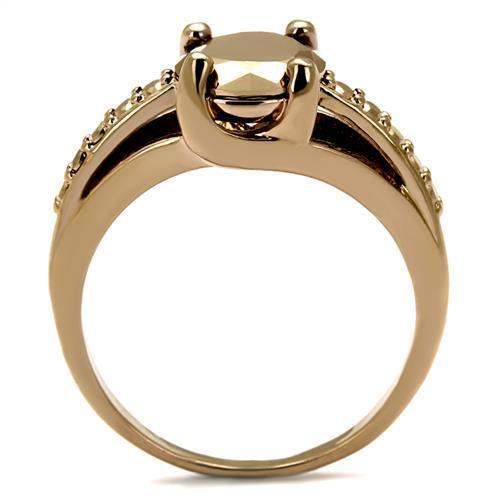 Alamode IP Rose Gold(Ion Plating) Brass Ring with AAA Grade CZ in Metallic Light Gold - Alamode - Flyclothing LLC