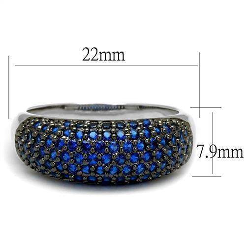 Alamode Rhodium + Ruthenium Brass Ring with AAA Grade CZ in London Blue - Alamode - Flyclothing LLC