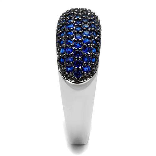 Alamode Rhodium + Ruthenium Brass Ring with AAA Grade CZ in London Blue - Alamode - Flyclothing LLC