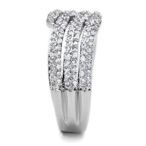 Alamode Rhodium Brass Ring with AAA Grade CZ in Clear - Alamode - Flyclothing LLC