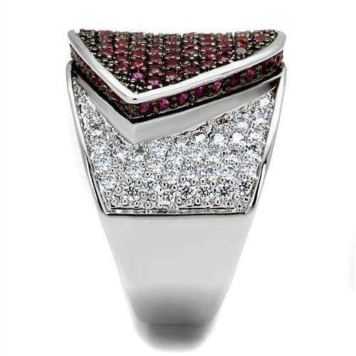 Alamode Rhodium + Ruthenium Brass Ring with AAA Grade CZ in Ruby - Alamode - Flyclothing LLC