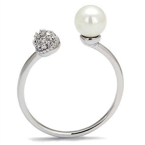 Alamode Rhodium Brass Ring with Synthetic Pearl in White - Alamode - Flyclothing LLC