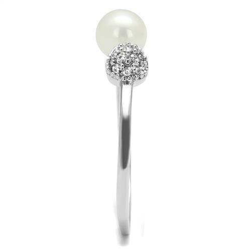 Alamode Rhodium Brass Ring with Synthetic Pearl in White - Alamode - Flyclothing LLC