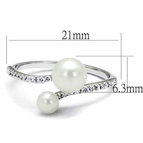 Alamode Rhodium Brass Ring with Synthetic Pearl in White - Alamode - Flyclothing LLC