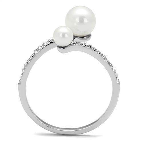 Alamode Rhodium Brass Ring with Synthetic Pearl in White - Alamode - Flyclothing LLC