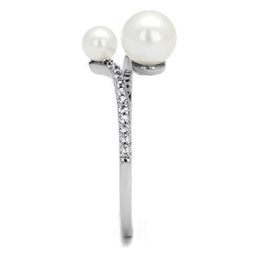 Alamode Rhodium Brass Ring with Synthetic Pearl in White - Alamode - Flyclothing LLC