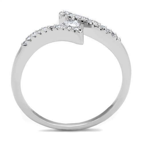 Alamode Rhodium Brass Ring with AAA Grade CZ in Clear - Alamode - Flyclothing LLC