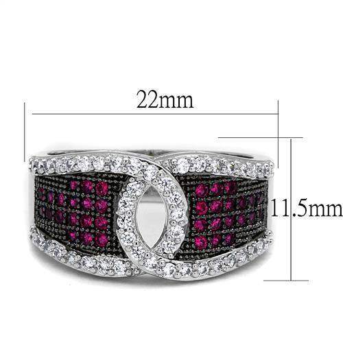 Alamode Rhodium + Ruthenium Brass Ring with AAA Grade CZ in Ruby - Alamode - Flyclothing LLC