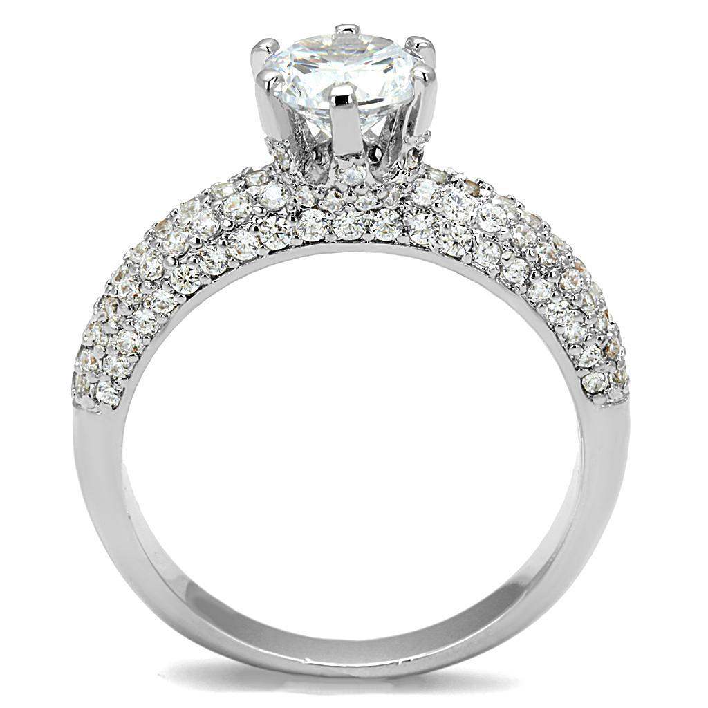 Alamode Rhodium Brass Ring with AAA Grade CZ in Clear - Alamode - Flyclothing LLC