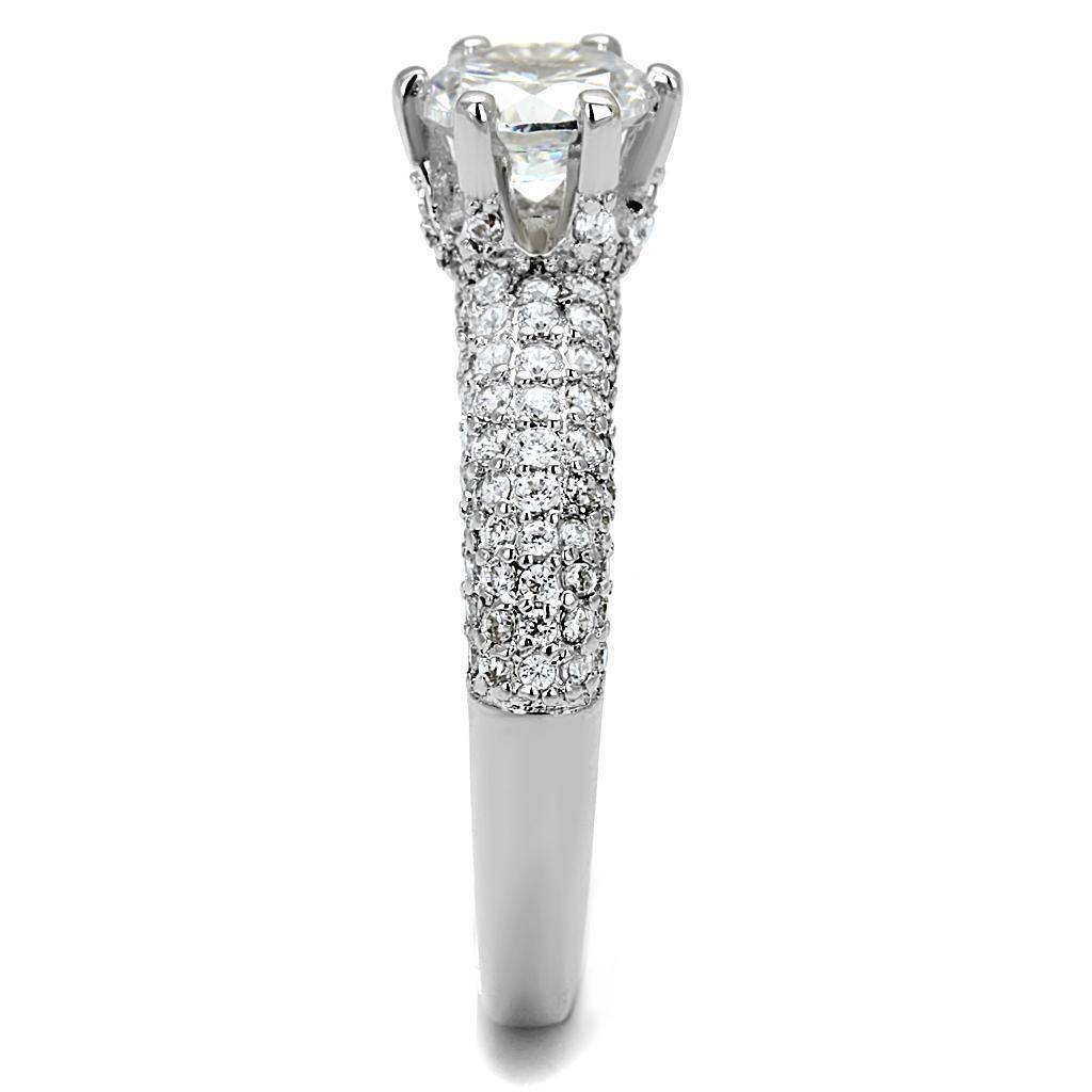 Alamode Rhodium Brass Ring with AAA Grade CZ in Clear - Alamode - Flyclothing LLC