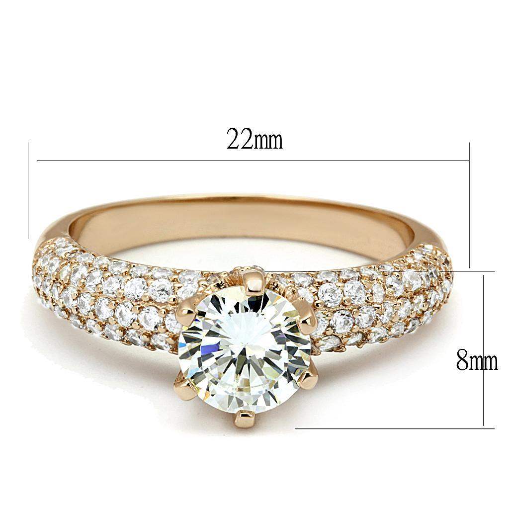 Alamode Rose Gold Brass Ring with AAA Grade CZ in Clear - Alamode - Flyclothing LLC
