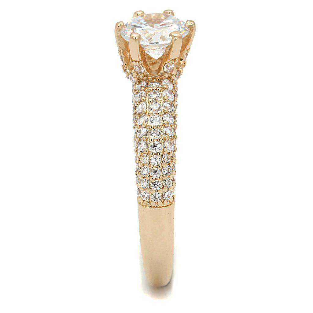 Alamode Rose Gold Brass Ring with AAA Grade CZ in Clear - Alamode - Flyclothing LLC