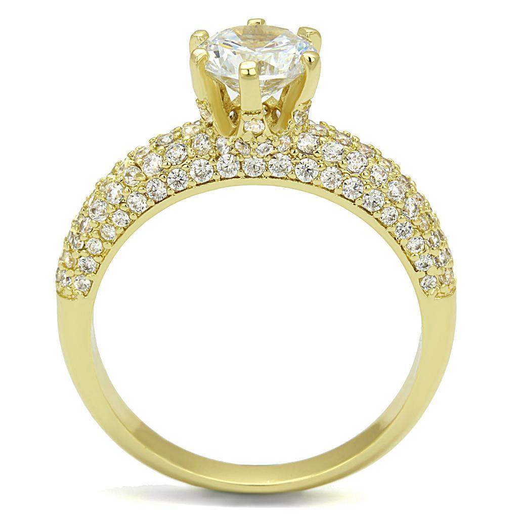 Alamode Gold Brass Ring with AAA Grade CZ in Clear - Alamode - Flyclothing LLC