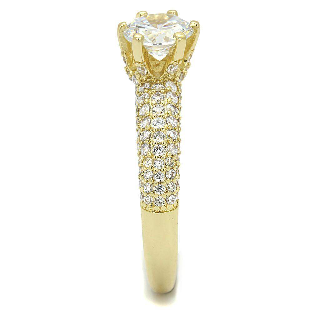 Alamode Gold Brass Ring with AAA Grade CZ in Clear - Alamode - Flyclothing LLC