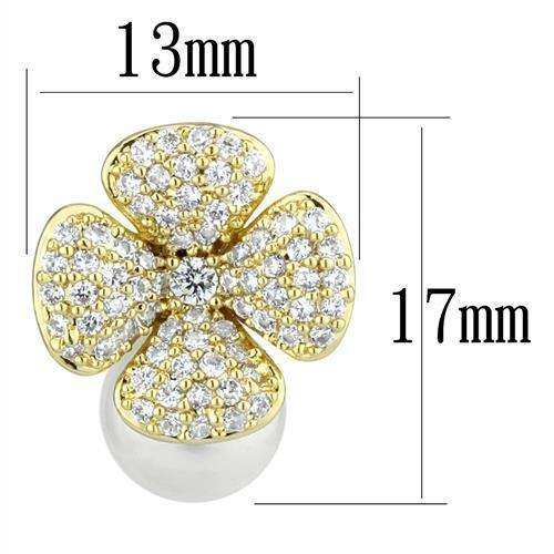 Alamode Gold Brass Earrings with Synthetic Pearl in White - Alamode - Flyclothing LLC