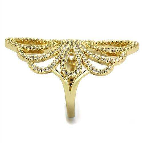 Alamode Gold Brass Ring with AAA Grade CZ in Clear - Alamode - Flyclothing LLC
