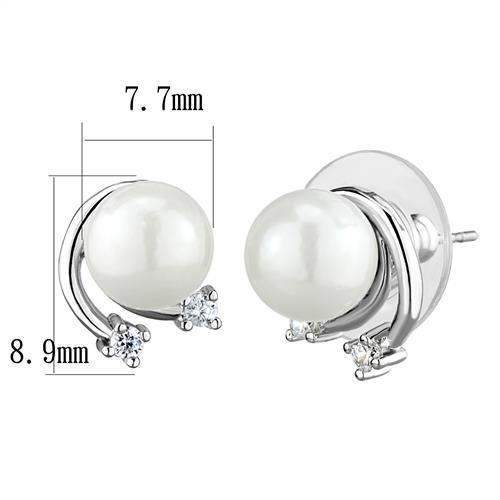 Alamode Rhodium Brass Earrings with Synthetic Pearl in White - Alamode - Flyclothing LLC