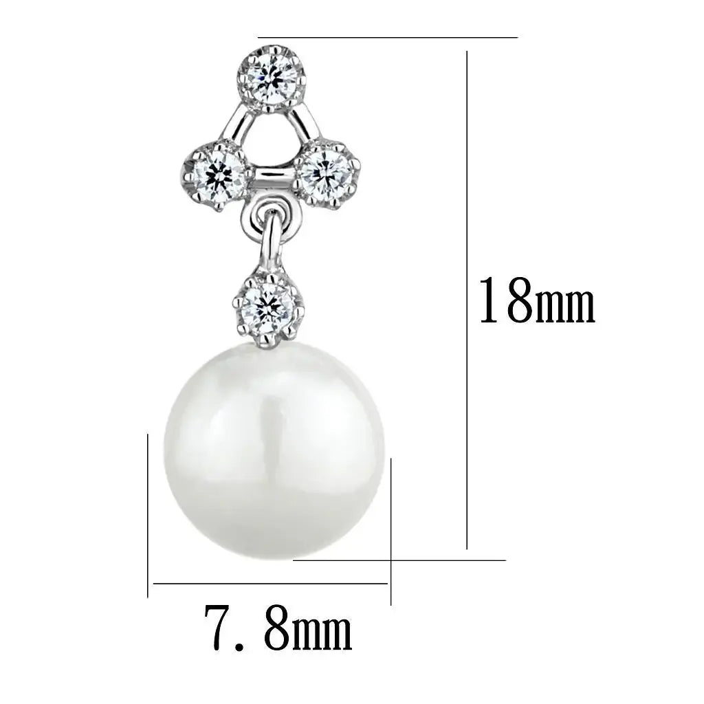 Alamode Rhodium Brass Earrings with Synthetic Pearl in White - Alamode - Flyclothing LLC