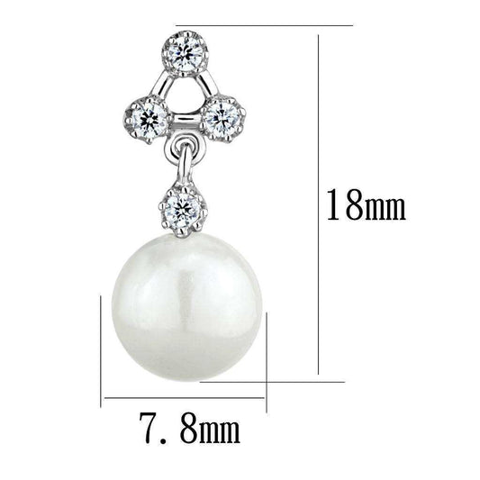 Alamode Rhodium Brass Earrings with Synthetic Pearl in White - Alamode - Flyclothing LLC