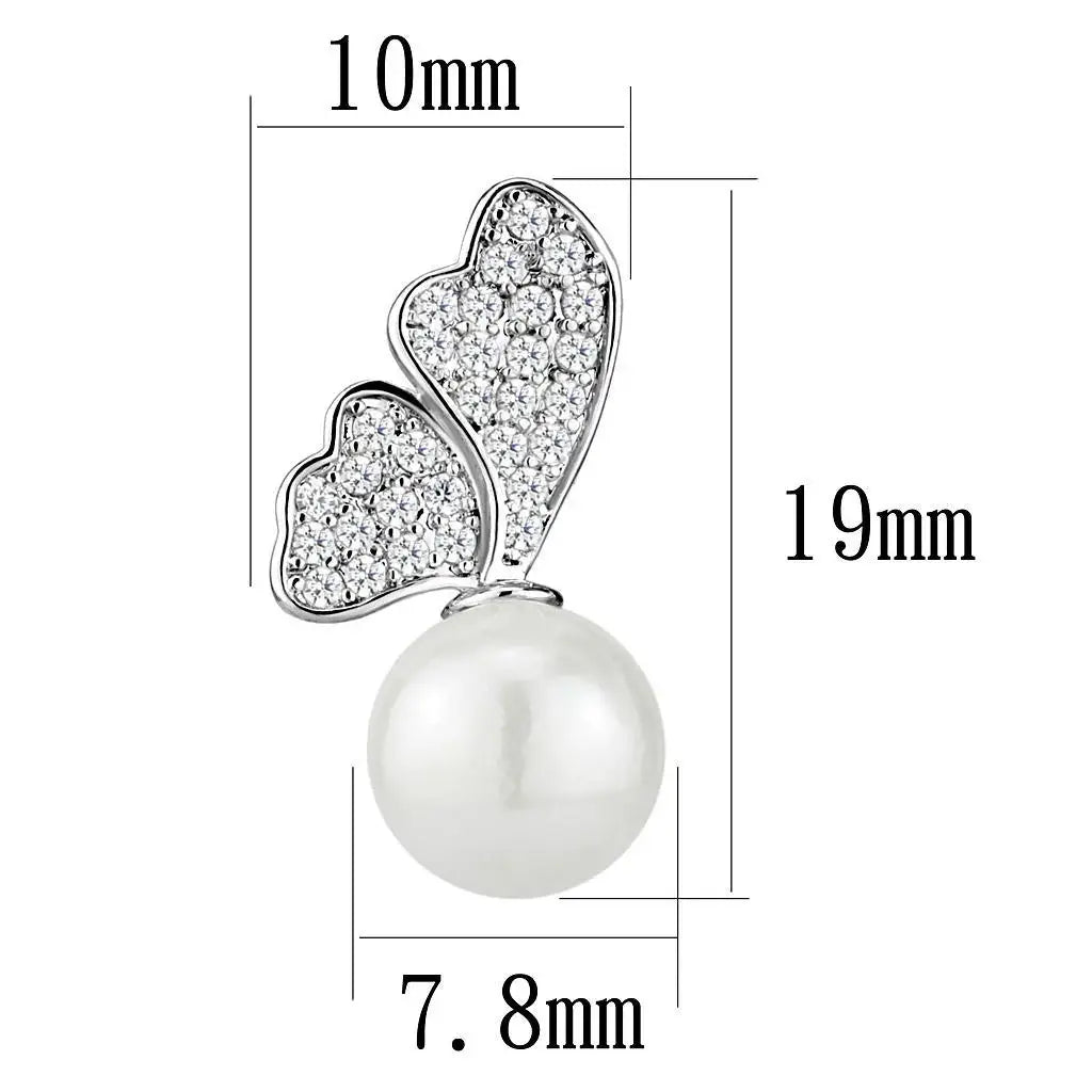 Alamode Rhodium Brass Earrings with Synthetic Pearl in White - Alamode - Flyclothing LLC