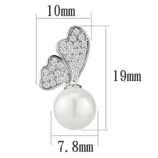 Alamode Rhodium Brass Earrings with Synthetic Pearl in White - Alamode - Flyclothing LLC