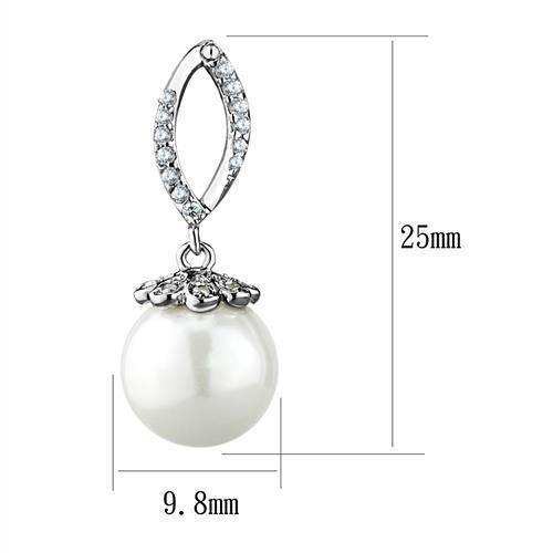 Alamode Rhodium Brass Earrings with Synthetic Pearl in White - Alamode - Flyclothing LLC