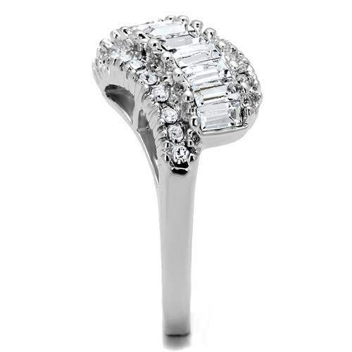 Alamode Rhodium Brass Ring with Top Grade Crystal in Clear - Alamode - Flyclothing LLC