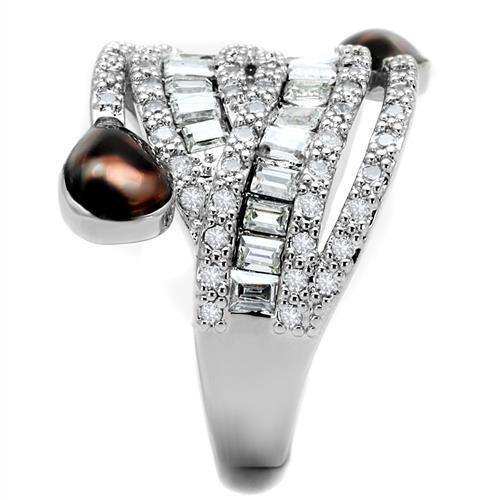 Alamode Rhodium Brass Ring with AAA Grade CZ in Clear - Alamode - Flyclothing LLC