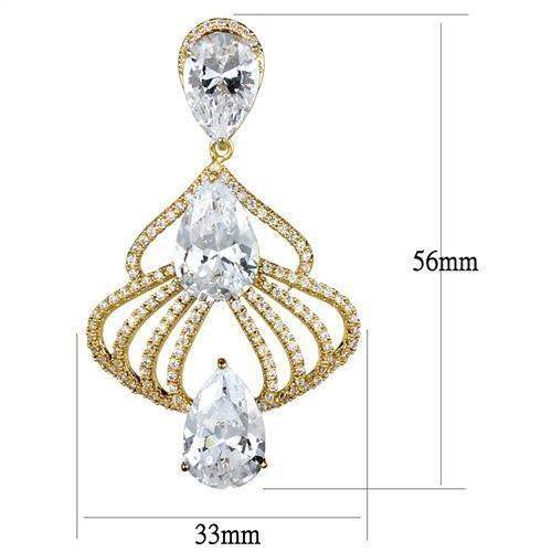 Alamode Gold Brass Earrings with AAA Grade CZ in Clear - Alamode - Flyclothing LLC