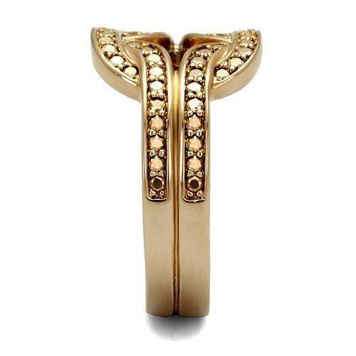 Alamode IP Rose Gold(Ion Plating) Brass Ring with AAA Grade CZ in Metallic Light Gold - Alamode - Flyclothing LLC