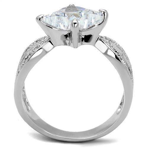 Alamode Rhodium Brass Ring with AAA Grade CZ in Clear - Alamode - Flyclothing LLC