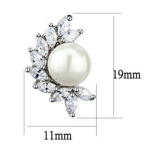 Alamode Rhodium Brass Earrings with Synthetic Pearl in White - Alamode - Flyclothing LLC