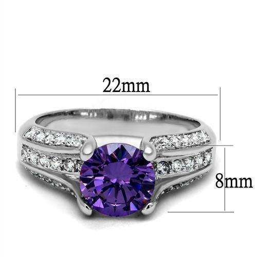 Alamode Rhodium Brass Ring with AAA Grade CZ in Amethyst - Alamode - Flyclothing LLC