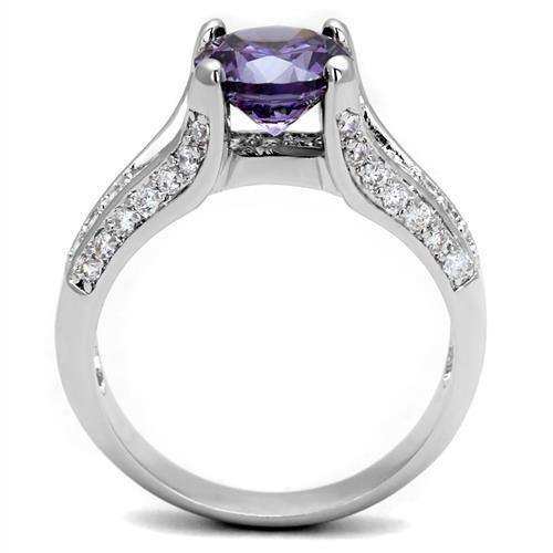 Alamode Rhodium Brass Ring with AAA Grade CZ in Amethyst - Alamode - Flyclothing LLC